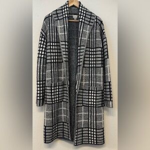A New Day Blue Grey Plaid Open Front Duster Cardigan Cozy Minimalist Layering